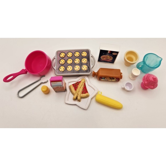 Small Barbie Lot Food Kitchen Groceries Lot Dishes Cups‎ Cooking Pan Bread Soda - Picture 1 of 14